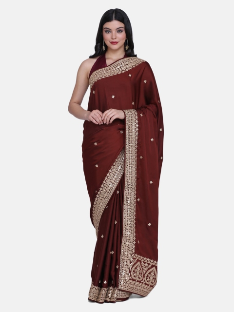 

BOMBAY SELECTIONS Maroon Embroidered Satin Saree