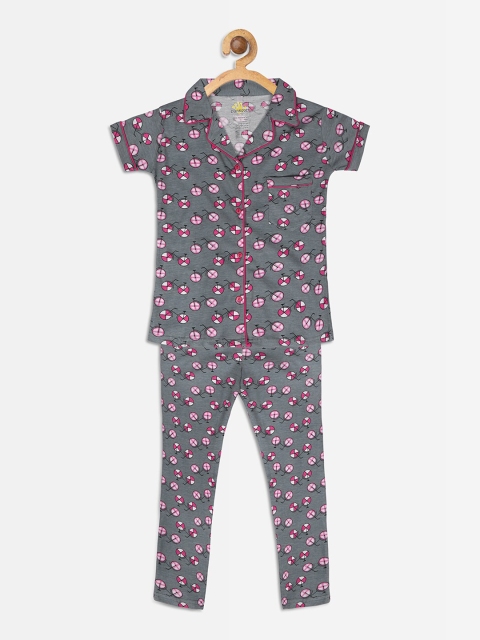 

Punkster Girls Grey & Pink Printed Night suit