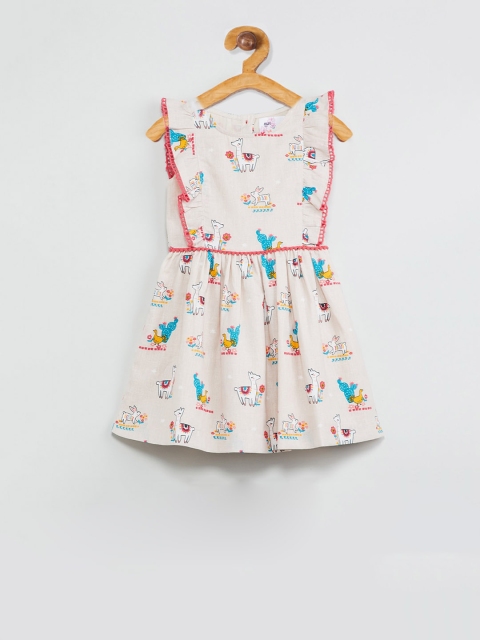 

max Girls Beige Printed A-Line Dress