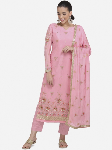 

Stylee LIFESTYLE Pink Poly Chiffon Unstitched Dress Material
