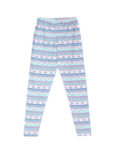 

Cherokee Girls White & Blue Printed Ankle-Length Leggings