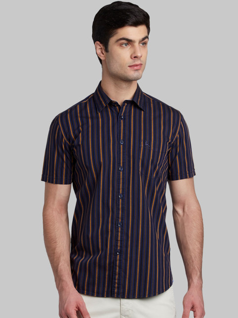 

Parx Men Blue & Yellow Slim Fit Striped Casual Shirt