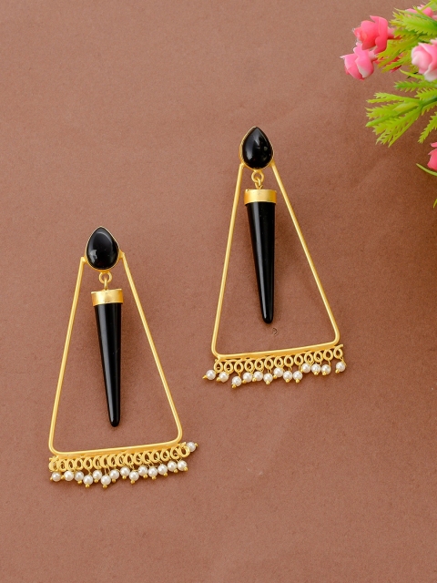 

Silvermerc Designs Gold-Toned & Black Triangular Drop Earrings