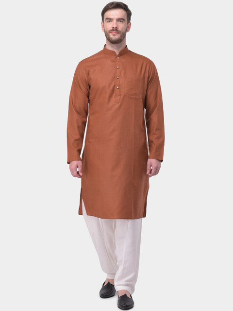 

SG LEMAN Men Rust Brown & White Solid Kurta with Pyjamas