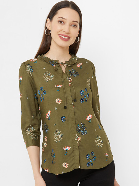 

Kraus Jeans Women Olive Green Printed Top