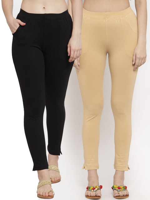 

TAG 7 Women Pack Of 2 Solid Ankle-Length Leggings, Beige