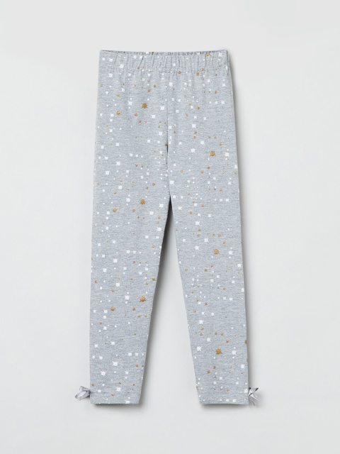

max Girls Grey & White Printed Ankle-Length Leggings