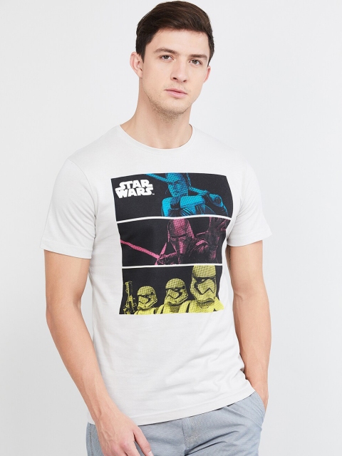 

max Men Grey Printed Round Neck T-shirt
