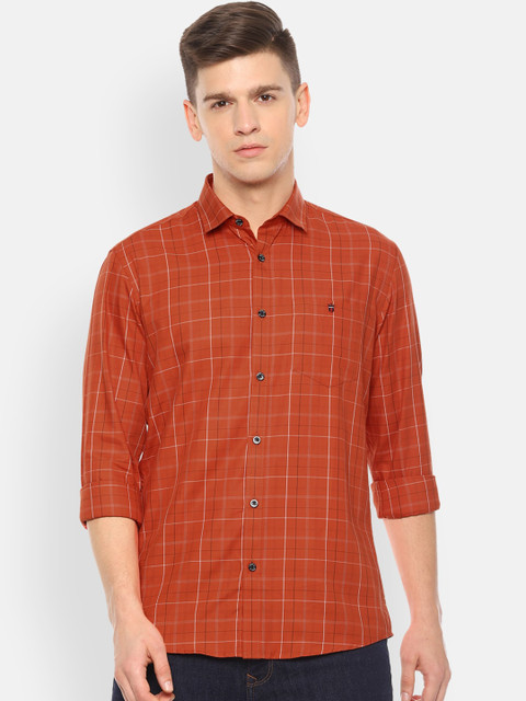 

Louis Philippe Jeans Men Orange Slim Fit Checked Casual Shirt