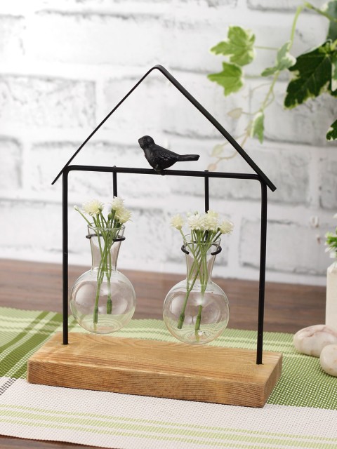 

TAYHAA Brown & Black Wood & Glass Flower Vases