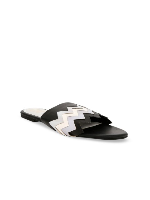

CAI Women Black Printed PU Open Toe Flats