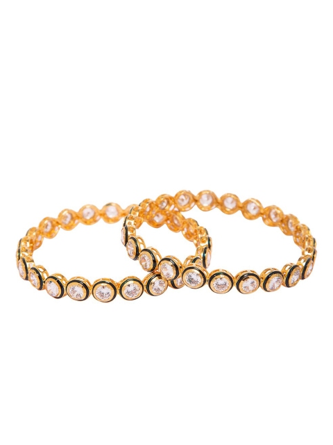 

INDYA Set of 2 Gold-Plated White & Blue Crystal & Kundan Studded Bangles