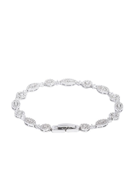 

shaze Rhodium-Plated & Silver-Toned Cubic Zirconia Charm Bracelet