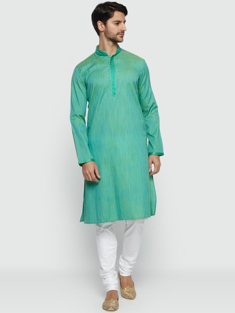 

Ethnix by Raymond Men Green Solid Straight Kurta