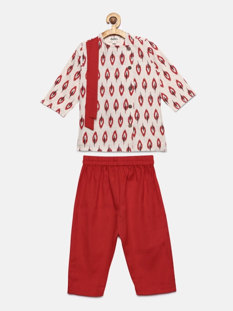 

Tutus By Tutu Boys Red & White Ikat Printed Handloom Top with Pyjamas
