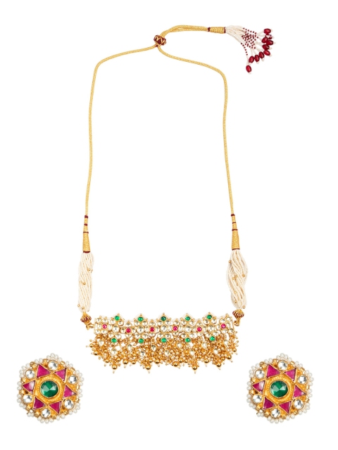

MORKANTH JEWELLERY Green & Pink Gold-Plated Kundan Handcrafted Jewellery Set