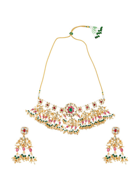 

MORKANTH JEWELLERY Multicoloured Gold-Plated Pachi Kundan Handcrafted Jewellery Set, Multi