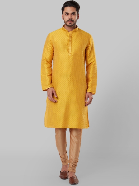 

Ethnix by Raymond Men Yellow Woven Design Straight Kurta
