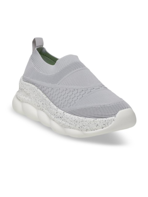 

Carlton London sports Women Grey Woven Design Mesh Mid-Top Slip-On Sneakers