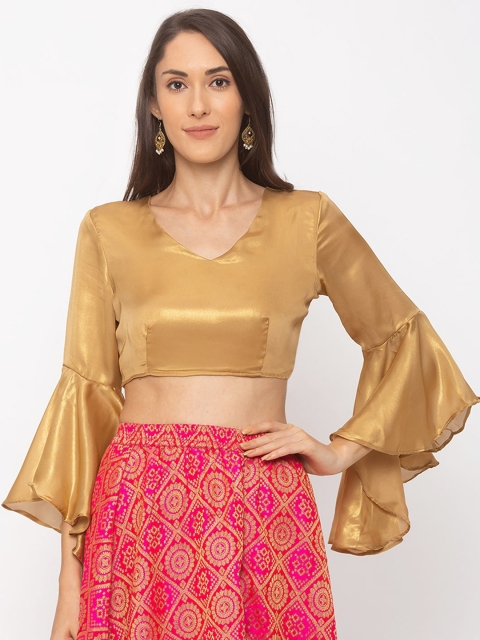 

Globus Women Gold-Coloured Solid Saree Blouse