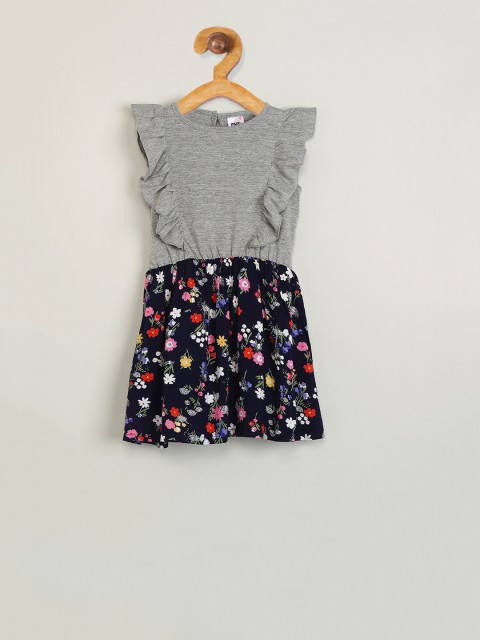 

max Girls Grey Colourblocked Fit and Flare Dress