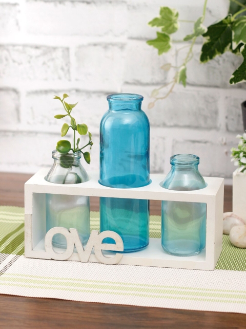 

TAYHAA Set Of 3 Blue & White Solid Bottle Shape Vases