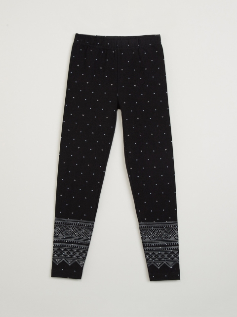 

max Girls Black Printed Three-Fourth Length Leggings
