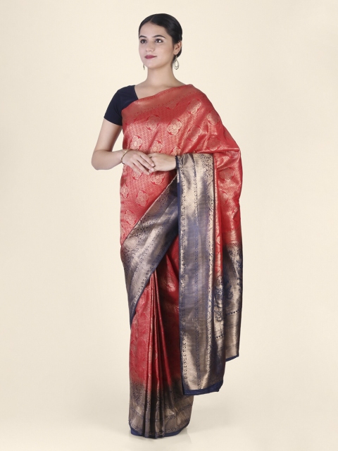 

CLAI WORLD Red & Navy Blue Silk Blend Woven Design Arani Saree