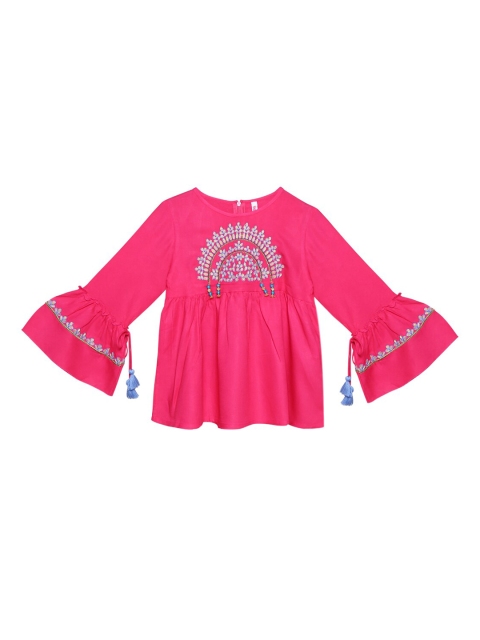 

Ishin DESIGNER STUDIO Girls Pink & Blue Floral Embroidered Top