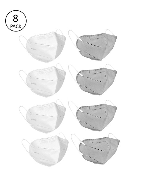 

OOMPH Unisex Grey & White Solid Pack of 8 Reusable 5-Layer KN95 Mask