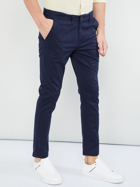 

max Men Blue Regular Fit Solid Regular Trousers