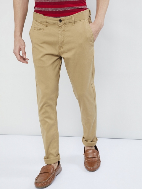 

max Men Khaki Regular Fit Solid Regular Trousers