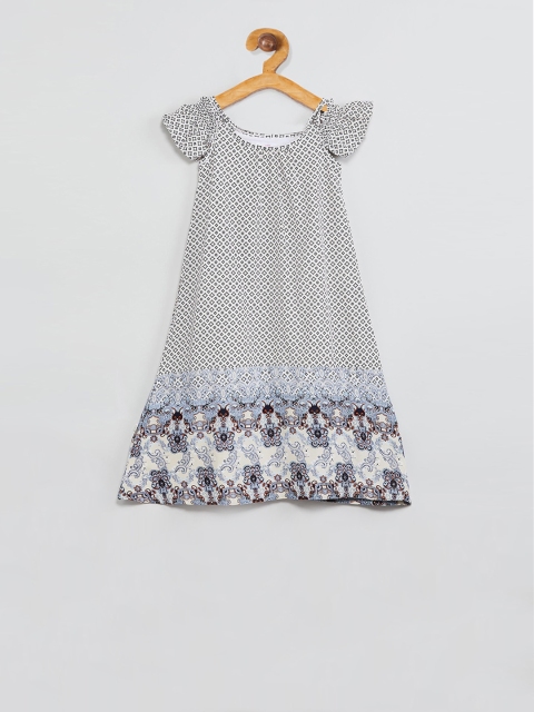 

max Girls Beige & Black Printed A-Line Dress
