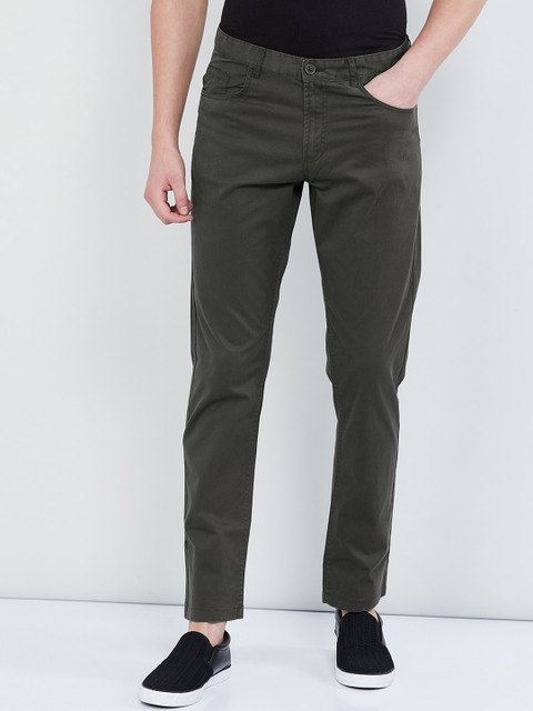 

max Men Green Regular Fit Solid Regular Trousers