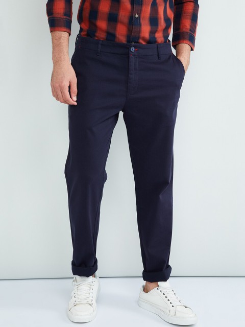 

max Men Blue Regular Fit Solid Regular Trousers