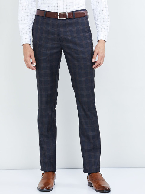 

max Men Charcoal Grey & Beige Regular Fit Checked Formal Trousers