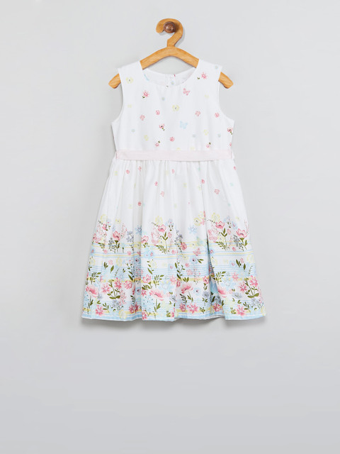 

max Girls White Printed Fit and Flare Dress