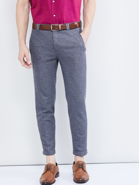 

max Men Grey Regular Fit Solid Formal Trousers