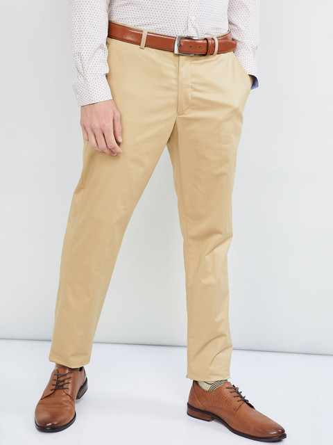 

max Men Khaki Slim Fit Solid Formal Trousers