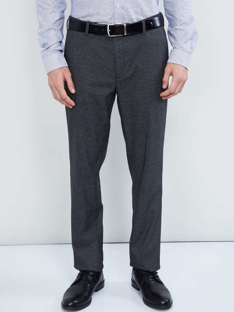 

max Men Grey Slim Fit Solid Formal Trousers