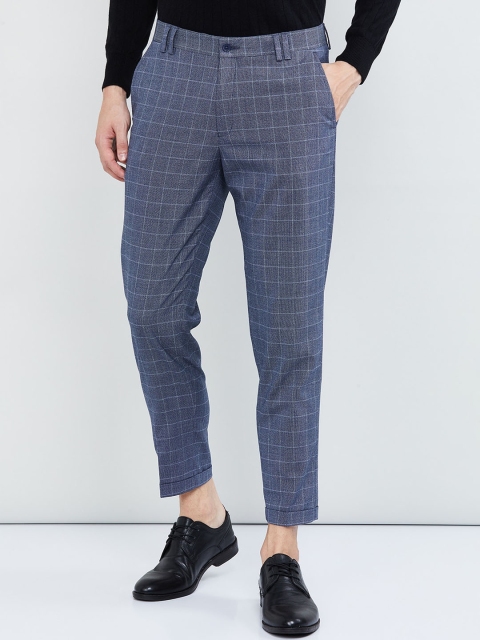 

max Men Blue Regular Fit Checked Regular Trousers