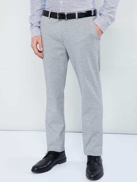 max Men Grey Regular Fit Self Design Formal Trousers
