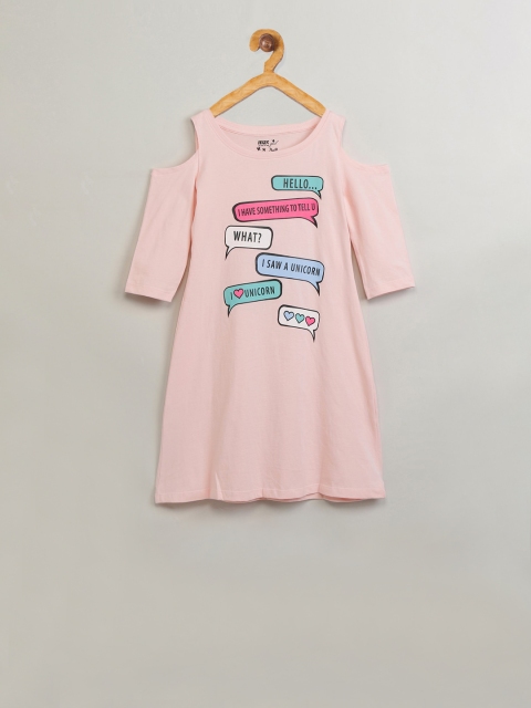 

max Girls Peach-Coloured Printed A-Line Dress