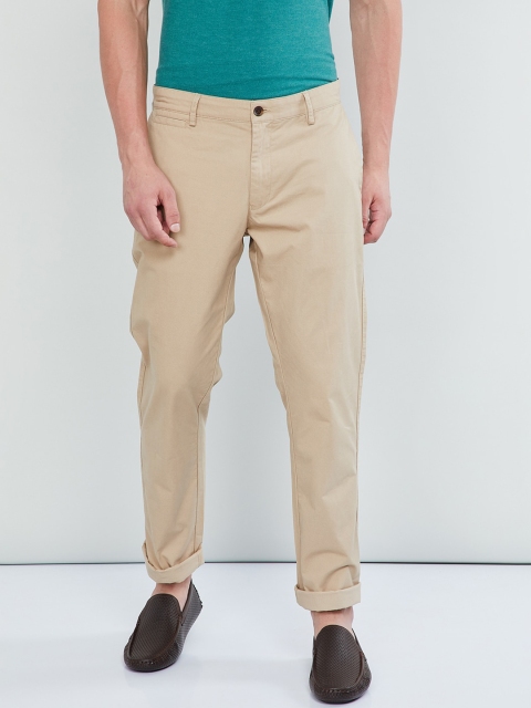 

max Men Beige Regular Fit Solid Regular Trousers