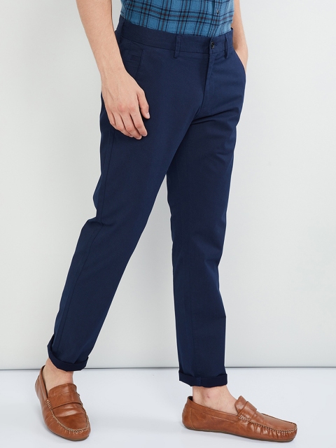 

max Men Blue Regular Fit Solid Regular Trousers