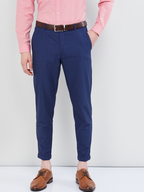 

max Men Blue Regular Fit Solid Formal Trousers