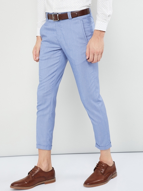 

max Men Blue Regular Fit Solid Formal Trousers