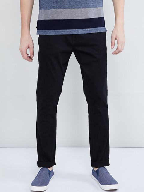 

max Men Black Regular Fit Solid Regular Trousers