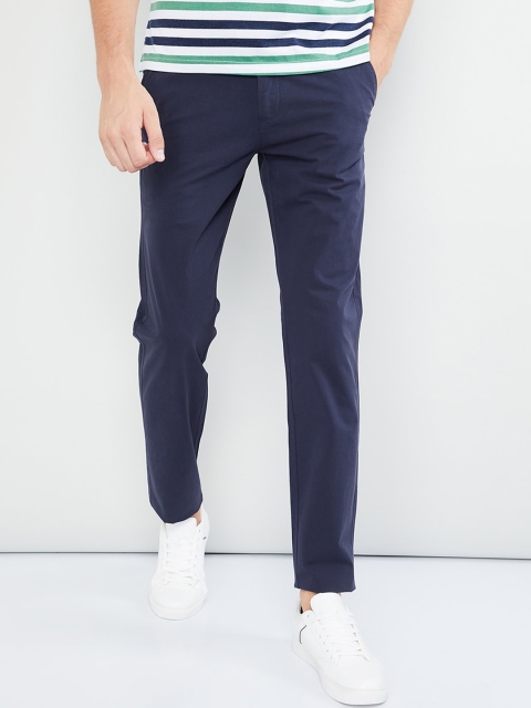 

max Men Blue Regular Fit Solid Regular Trousers