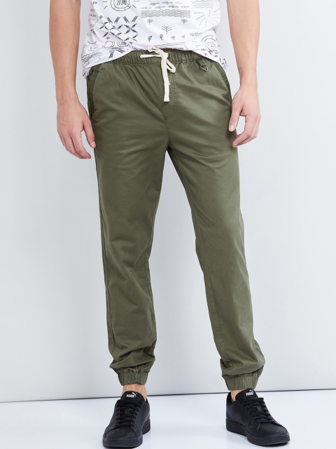 

max Men Olive Green Regular Fit Solid Joggers